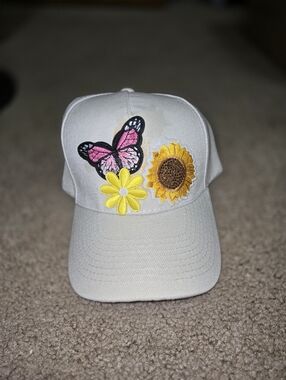 Sunflower Butterfly Embroidered Baseball Cap – Boho Chic Floral Hat, Summer